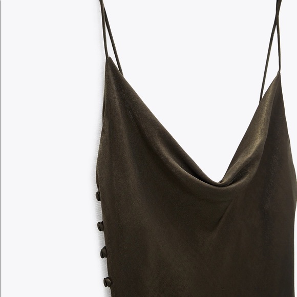 Zara Satin Lingerie Style Dress in Olive Green - Picture 6 of 11